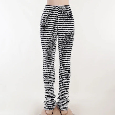 Stacks - Fuzzy B&W Striped Pants